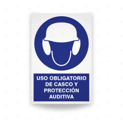 Rótulo de Obligación - Uso obligatorio de casco y protección auditiva| Cod. OB-113