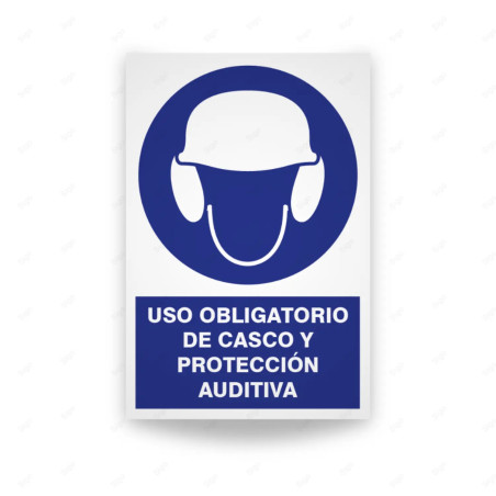 Rótulo de Obligación - Uso obligatorio de casco y protección auditiva| Cod. OB-113