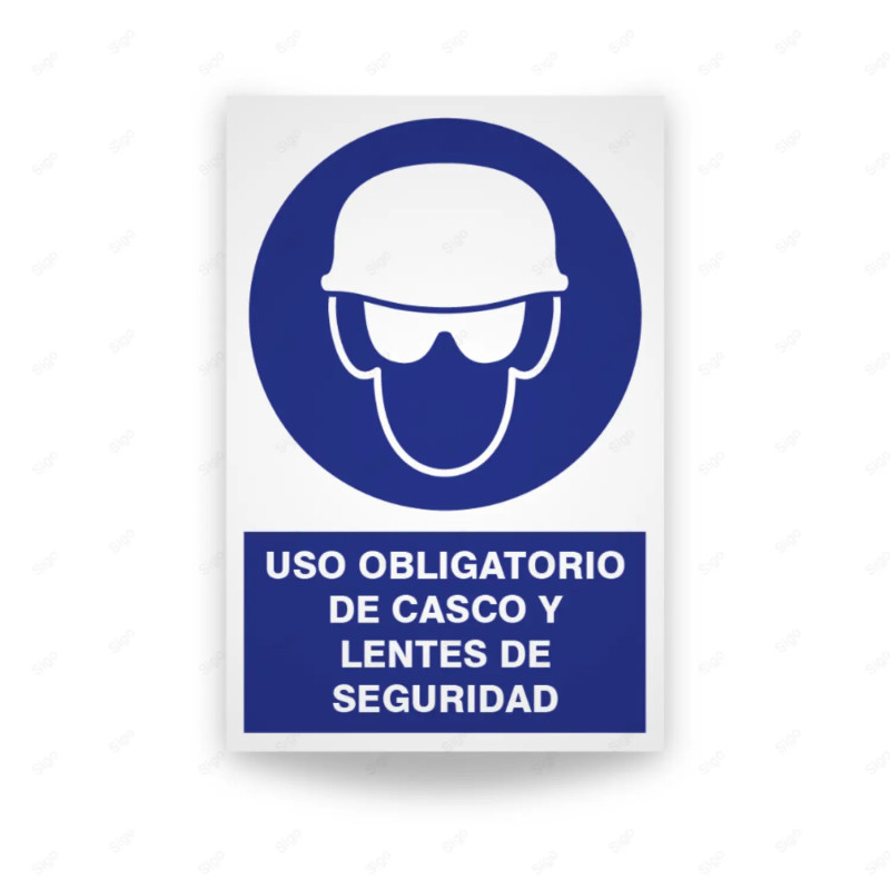 Rótulo de Obligación - Uso obligatorio de casco y lentes de seguridad | Cod. OB-115
