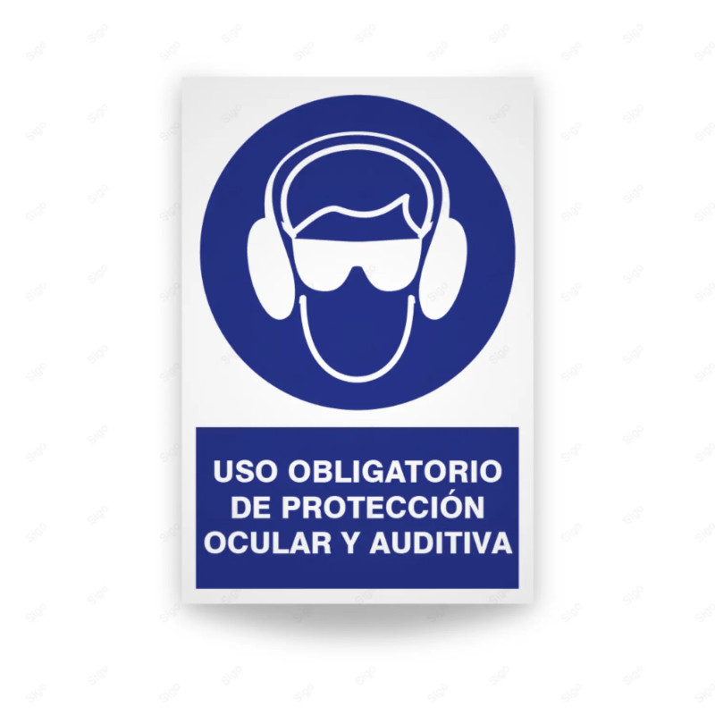 Rótulo de Obligación - Uso obligatorio de protección ocular y auditiva | Cod. OB-116