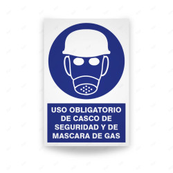 Rótulo de Obligación - Uso obligatorio de casco de seguridad y de mascara de gas | Cod. OB-120