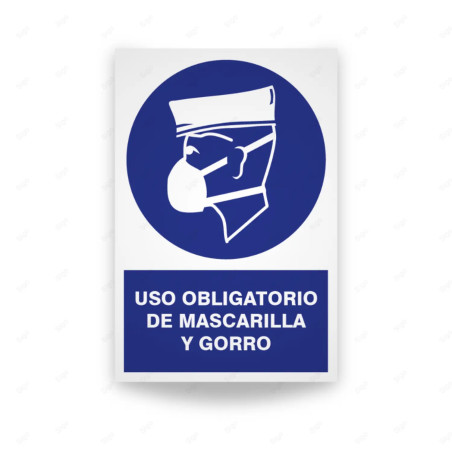Rótulo de Obligación - Uso obligatorio de mascarilla y gorro| Cod. OB-128