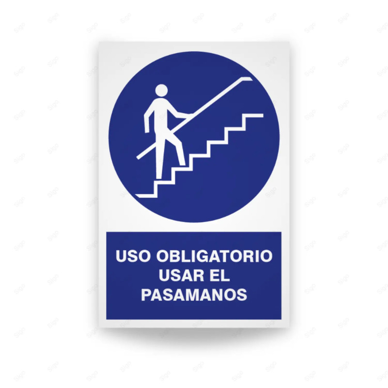 Rótulo de Obligación - Es obligatorio pasar el pasamanos| Cod. OB-130
