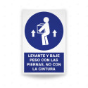 Rótulo de Obligación - Levante y baje peso con las piernas, no con la cintura| Cod. OB-142, Señales de Obligación