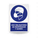 Rótulo de Obligación - Uso obligatorio de respirador y gorro| Cod. OB-140, Señales de Obligación