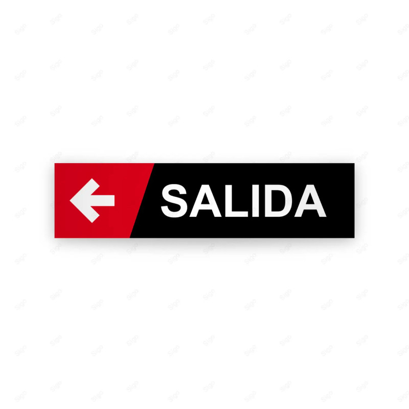Rótulo Vial Direccional para Sótano o Estacionamientos - Salida Flecha Lado Izquierdo Negro/Rojo|Cod. VDIR-8131