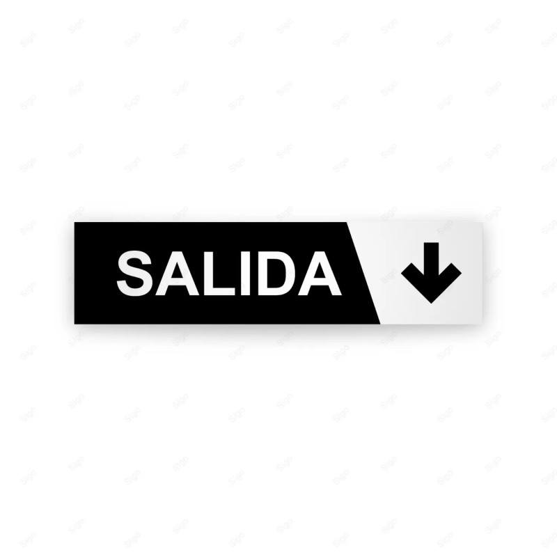 Rótulo Vial Direccional para Sótano o Estacionamientos - Salida Flecha Lado Abajo negro/Blanco| Cod. VDIR-8164