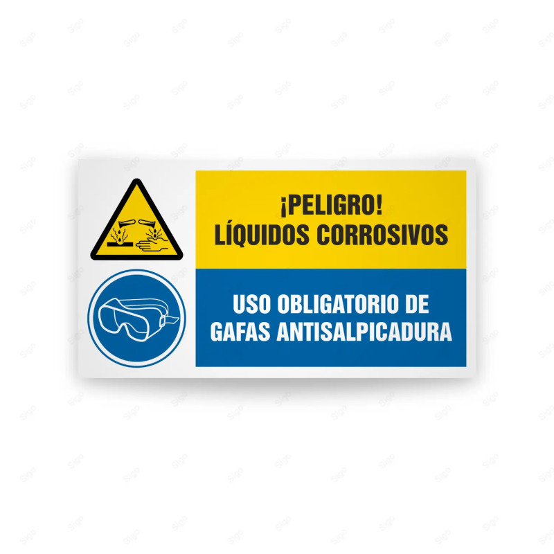 ‣ ¡Peligro Líquidos Corrosivos! Uso de Gafas... | SIGO
