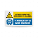Señales Combinadas - Atención Radiaciones Ultravioleta En Soldadura Uso Obligatorio De Gafas o Pantalla| Cod. CB-122