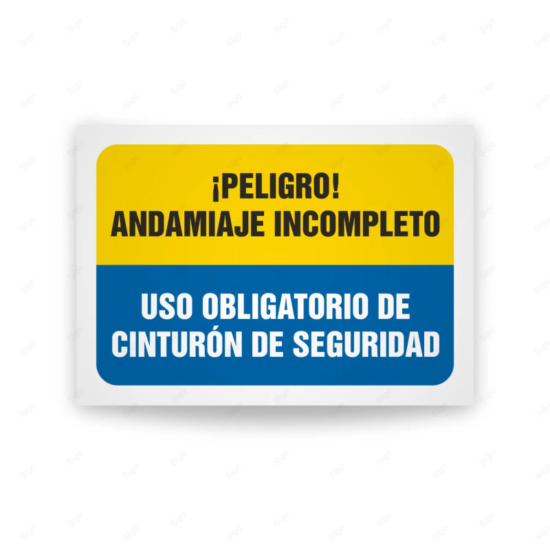 Señales Combinadas - Peligro Andamiaje Incompleto Uso Obligatorio De Cinturón De Seguridad| Cod. CB-132