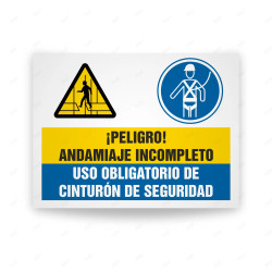 Señales Combinadas - Peligro Andamiaje Incompleto Uso Obligatorio De Cinturón De Seguridad| Cod. CB-130