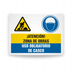 Señales Combinadas - Atención Zona De Obras Uso Obligatorio De Casco| Cod. CB-136