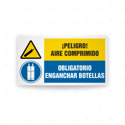 Señales Combinadas - Peligro Aire Comprimido Obligatorio Enganchar Botellas| Cod. CB-143