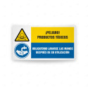 Señales Combinadas - Peligro Productos tóxicos Obligatorio Lavarse Las Manos Despues De Su Utilización| Cod. CB-152