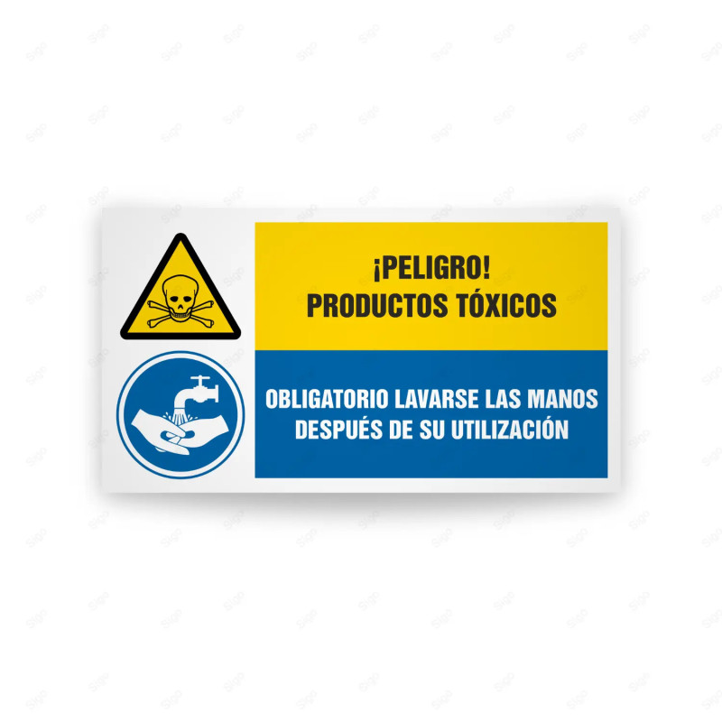 Señales Combinadas - Peligro Productos tóxicos Obligatorio Lavarse Las Manos Despues De Su Utilización| Cod. CB-152