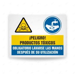 Señales Combinadas - Peligro Productos tóxicos Obligatorio Lavarse Las Manos Despues De Su Utilización| Cod. CB-151
