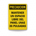 Rótulo de Precaución - Mantener un espacio libre del panel unas 36 pulgadas | Cod. PRE - 8, Rótulos de Precaución