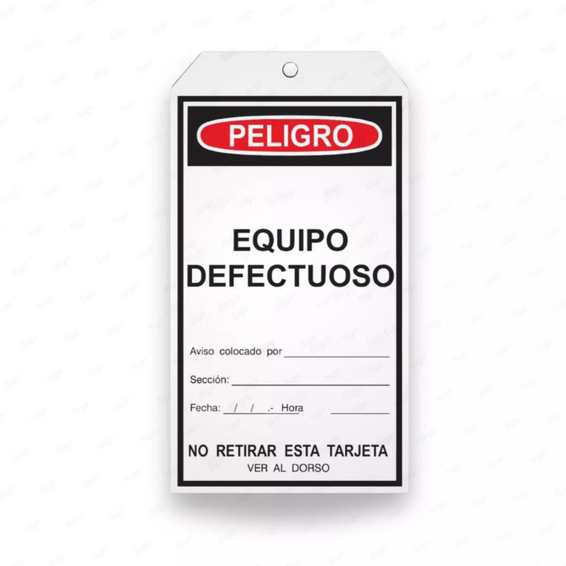 Tarjeta de Seguridad - Equipo Defectuoso | Cod. TJ - 12, Inicio