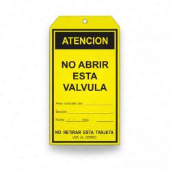Tarjeta de Seguridad - No Abrir esta Valvula | Cod. TJ - 17, Inicio