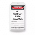 Tarjeta de Seguridad - No Cerrar esta Valvula | Cod. TJ - 2, Inicio