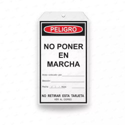 Tarjeta de Seguridad - No Poner en Marcha | Cod. TJ - 13, Inicio