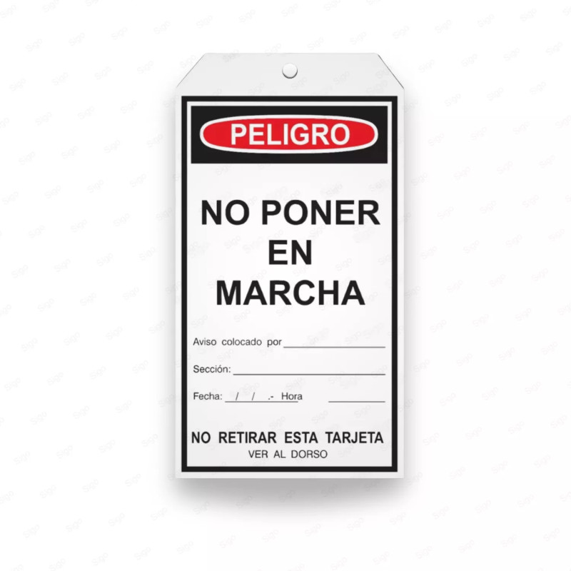 Tarjeta de Seguridad - No Poner en Marcha | Cod. TJ - 13, Inicio