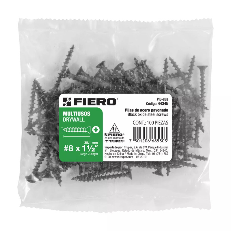 ‣ Tornillos No.8 x 1-1/2" multiusos... | Fiero