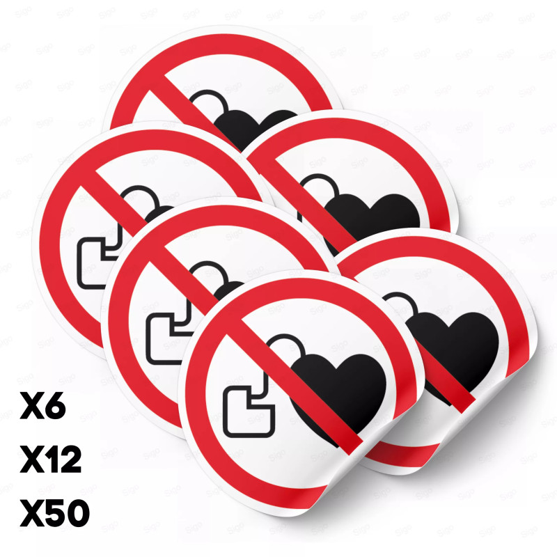 Calcomanía de Prohibición Prohibido el Paso a Personas con Dispositivos Cardiacos Implantados | PR-1025