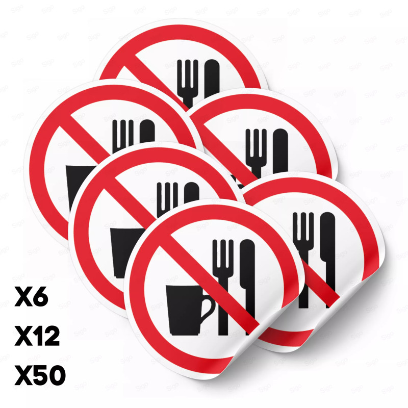 ‣ Calcomanía Prohibido Comer o Beber | SIGO