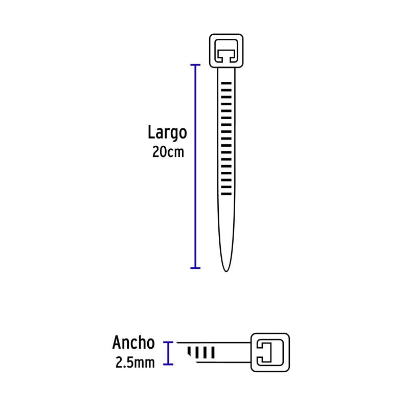 ‣ Bolsa 1000 Cinchos Plásticos 18 Lb 200X2.5 Mm Negros | Volteck