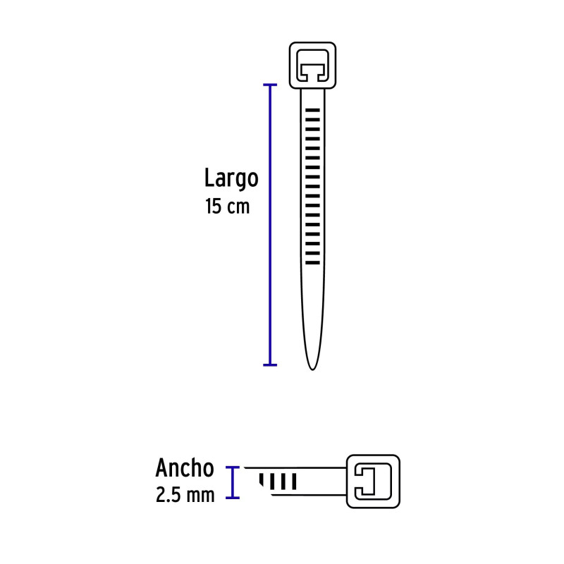 ‣ Bolsa 1000 Cinchos Plásticos 18Lb, 150X2.5Mm | Volteck
