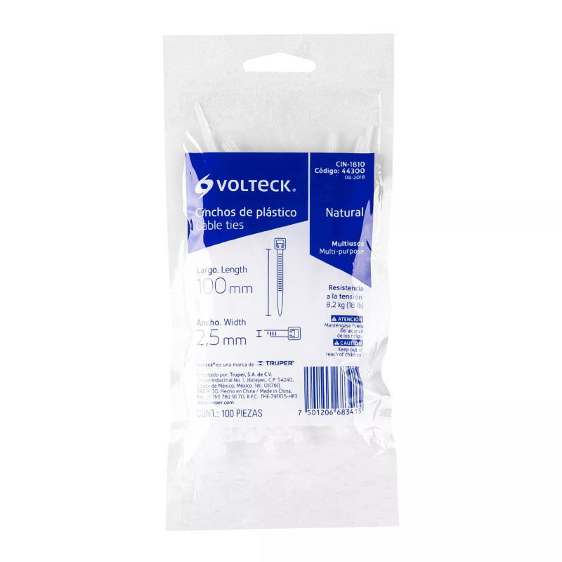 ‣ Bolsa 100 Cinchos Plásticos 18 Lb, 100X2.5 Mm | Volteck