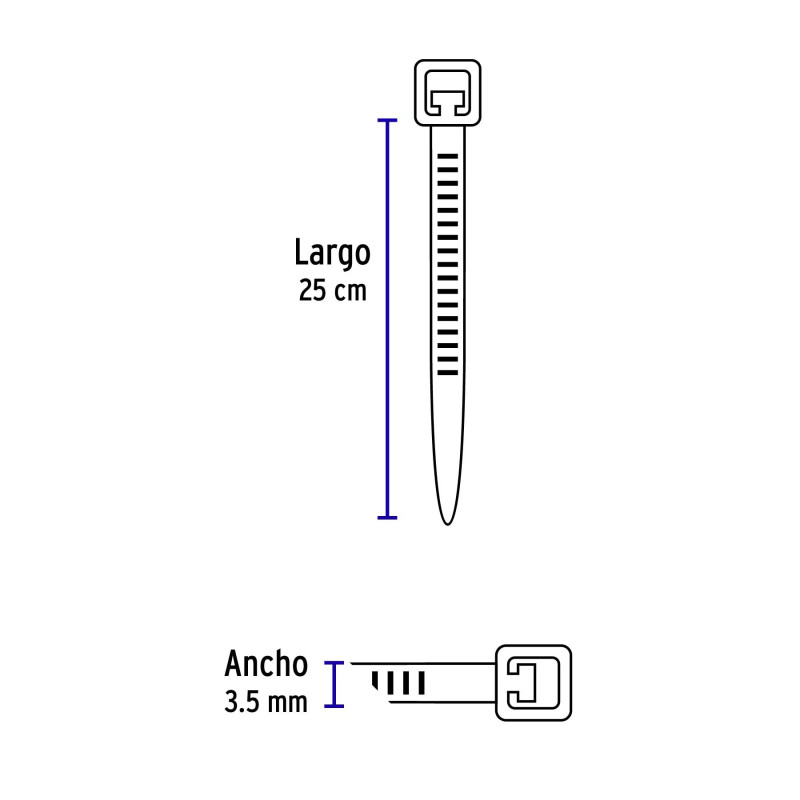 ‣ Bolsa 1000 Cinchos Plásticos 40 Lb, 250X3.5 Mm | Volteck