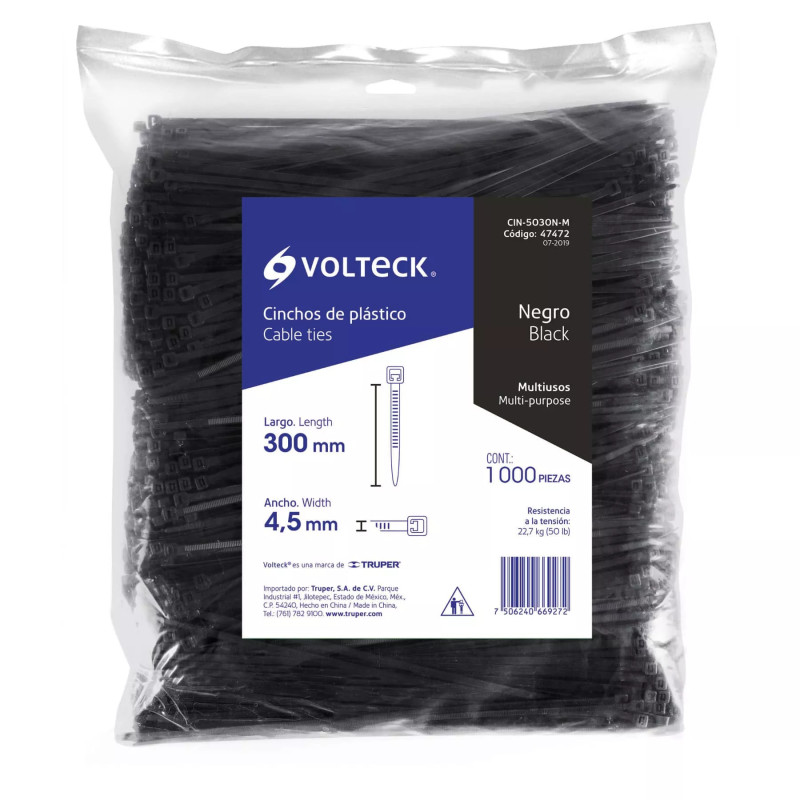 ‣ Bolsa 1000 Cinchos Plásticos 50 Lb, 300X4.5 Mm | Volteck