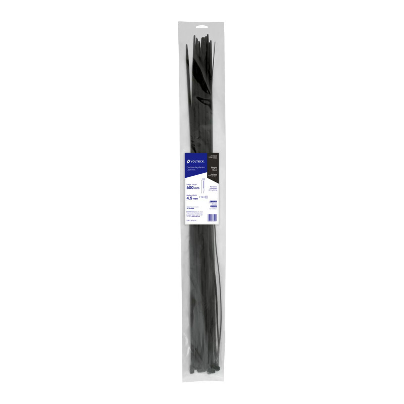 ‣ Bolsa 25 Cinchos Plásticos 50 Lb, 600x4.5 Mm, Negros | Volteck