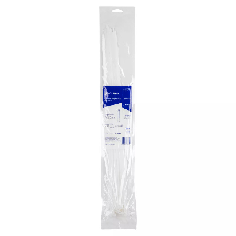 ‣ Bolsa 25 Cinchos Plásticos 50 Lb, 500X4.5 Mm, Naturales | Volteck