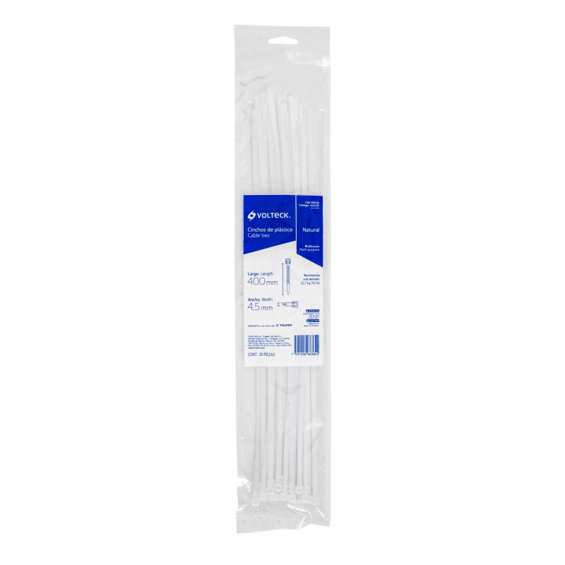 ‣ Bolsa 25 Cinchos Plásticos 50 Lb, 400X4.5 Mm | Volteck