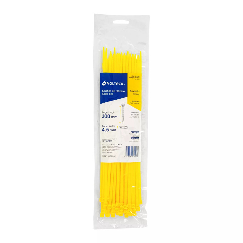 ‣ Bolsa 50 Cinchos Plásticos Amarillos 50 Lb | Volteck