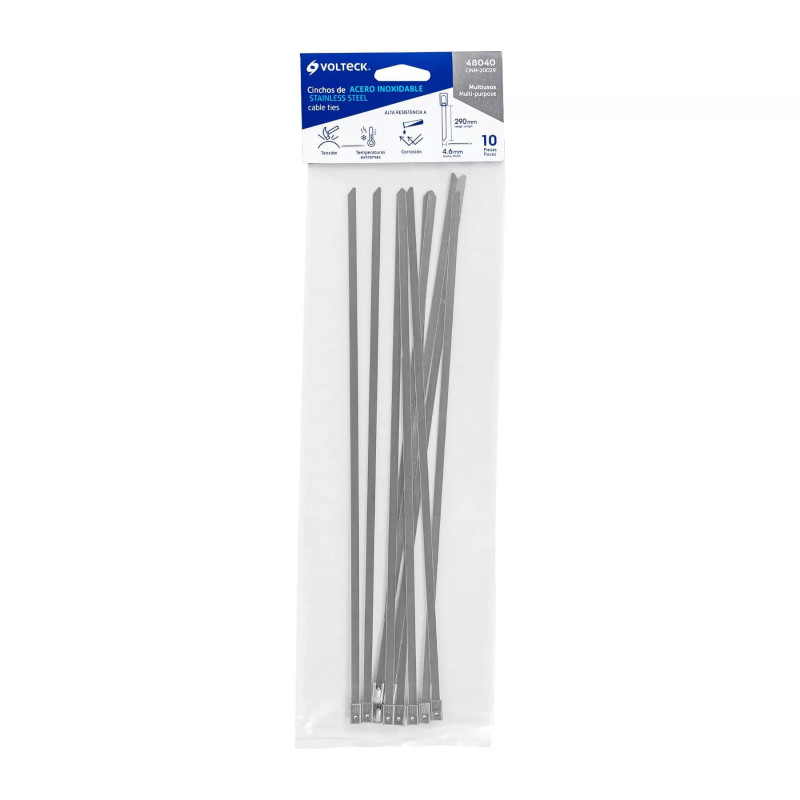 ‣ Bolsa 10 Cinchos 29 cm Acero Inoxidable, 99 Lb | Volteck