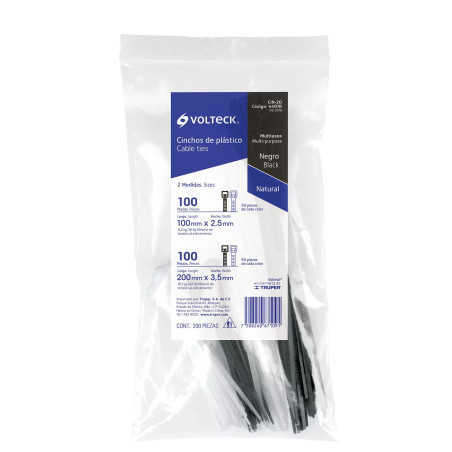 ‣ Bolsa 200 Cinchos Plásticos Negros y Naturales | Volteck