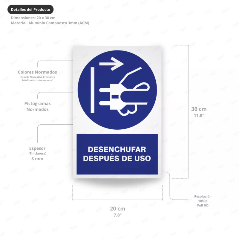 ‣ Rótulo - Desenchufar después de uso | SIGO