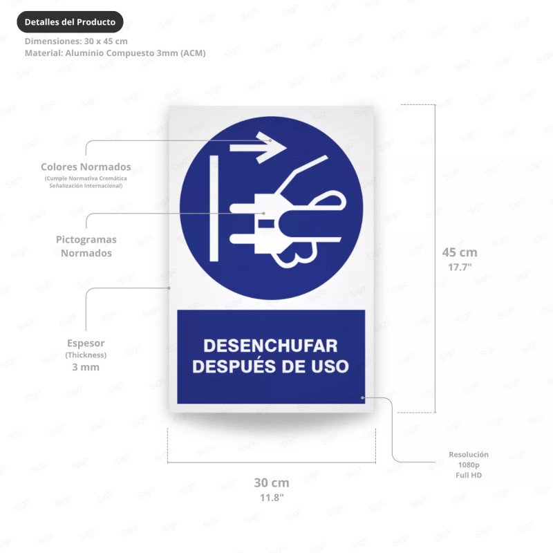 ‣ Rótulo - Desenchufar después de uso | SIGO
