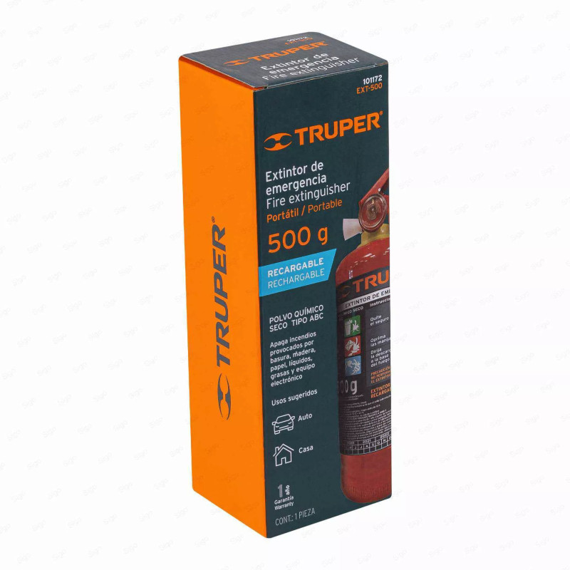 Extintor portátil recargable 0.5 kg, polvo tipo ABC, Truper