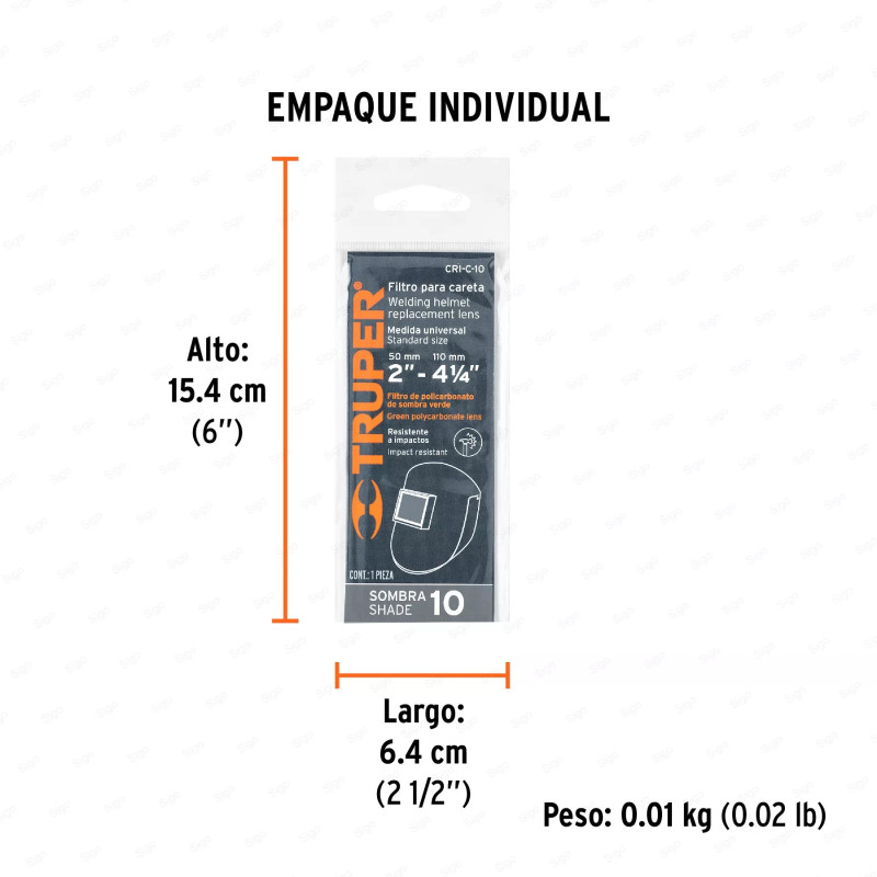 Lente sombra 10 para caretas CASO-3 y CASO-300-P, TRUPER
