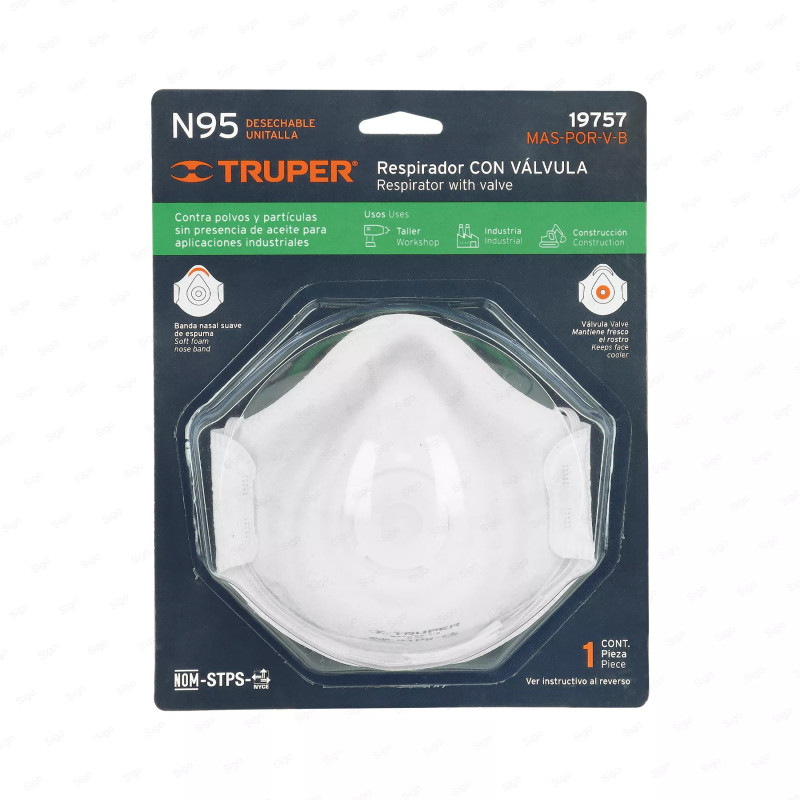 Respirador N95 con válvula para polvos y partículas, Truper