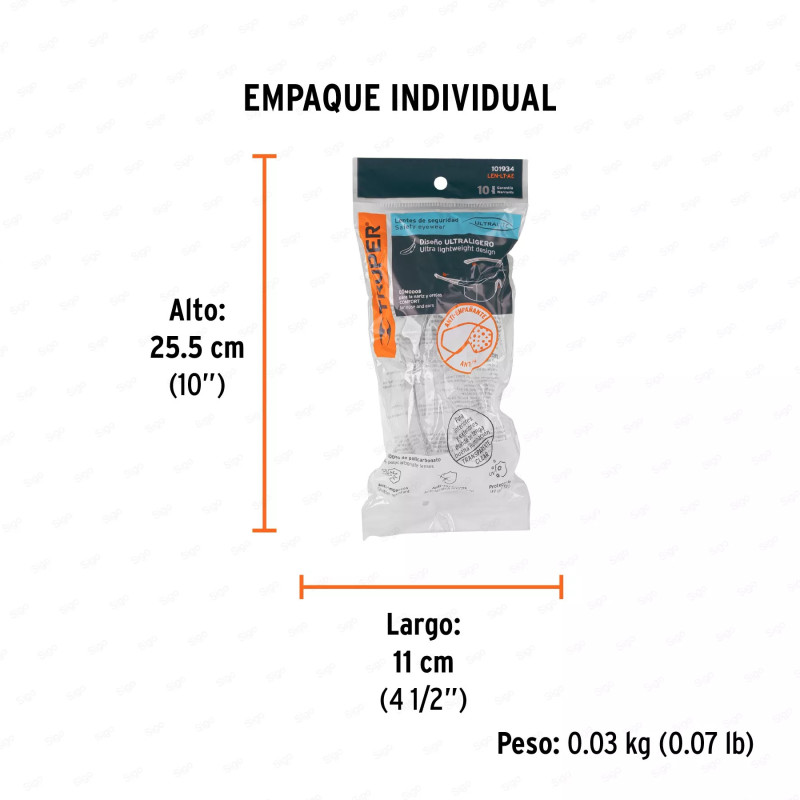 Lentes de Seguridad Transparentes con Antiempaño, Ultralite