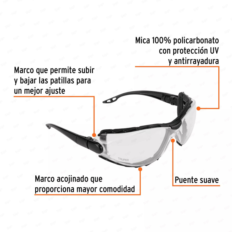 Lentes Transp Antiempaño C/Marco de Espuma Y Correa