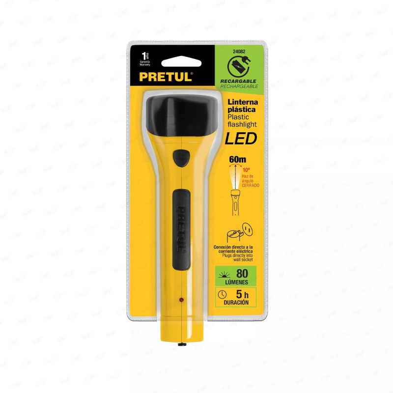 Linterna plástica de LED, 80 lm, recargable, PRETUL