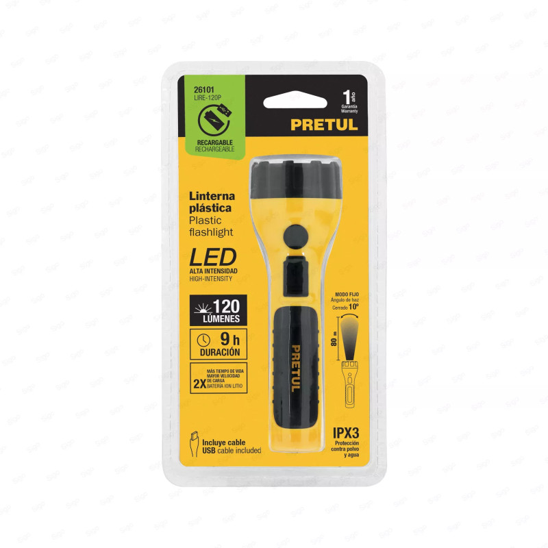 Linterna plástica de LED, 120 lm, recargable, PRETUL