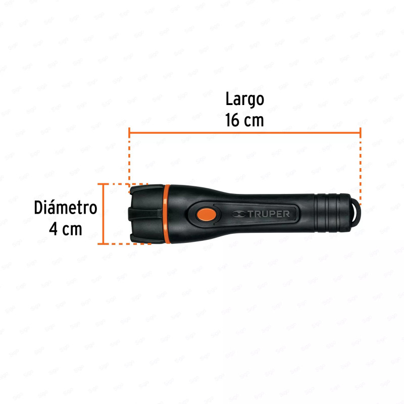 Linterna plástica 1 LED 80 lm con 2 pilas AA, Truper